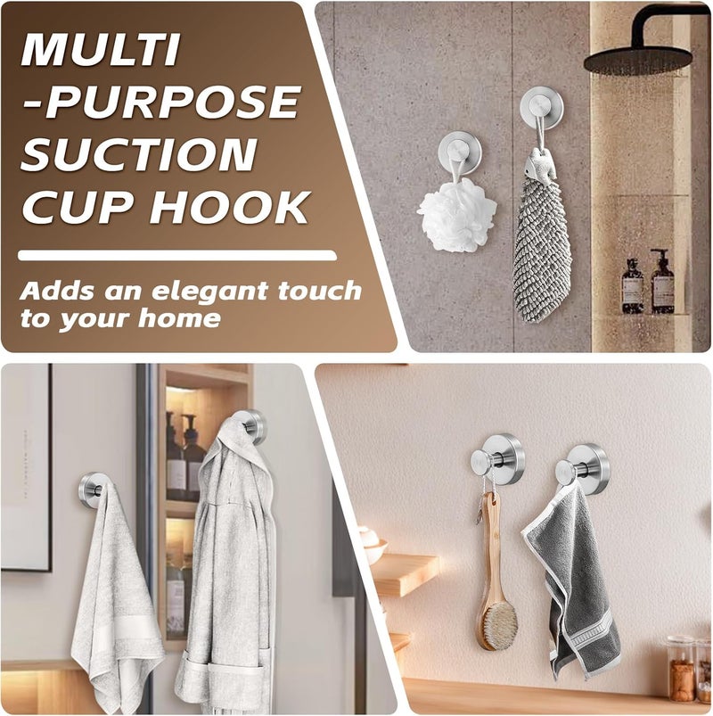 Supopular Reusable Heavy Duty Suction Cup Hooks for Kitchen/Bathroom/Shower - Wet-Proof Hooks for Towels, Robes, Loofah&Wreaths/No Drill Mounting on Glass, Tile, Metal (2, Brushed Nickel) - Image 4